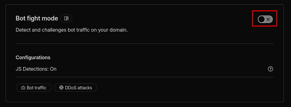 Disable bot fight mode