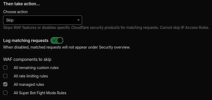 Select custom rule action