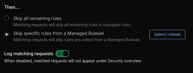 Select the managed rule action